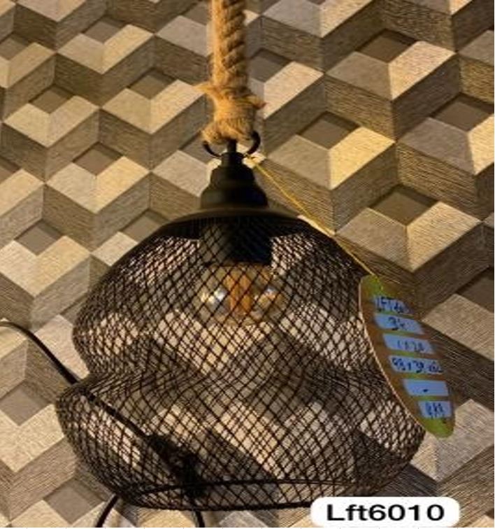 Pendant Light Black with Jute Rope