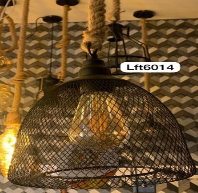 Pendant Light Black with Jute Rope