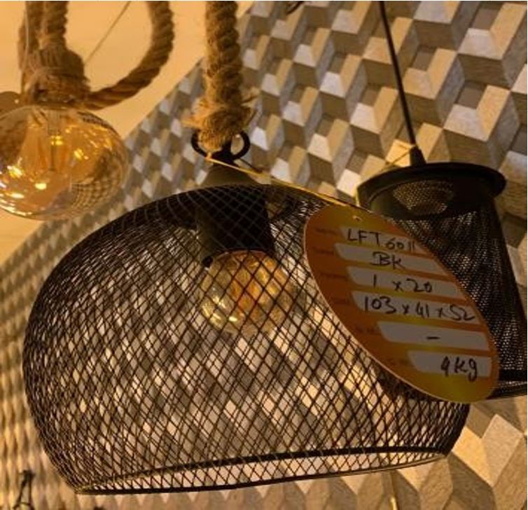 Pendant Light Black with Jute Rope