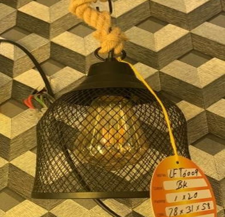Pendant Light Black with Jute Rope