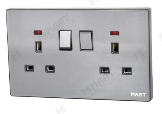 MAAT Q-Series 13A Double SWITCH SOCKET MET-M82K/2J3F2-D13 GLASS GREY