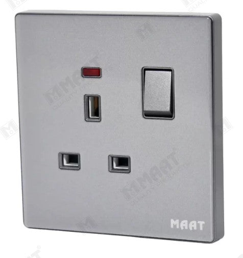 MAAT Q-SERIES 13A SINGLE SWITCH SOCKET M81K/3F-D13 GLASS GREY