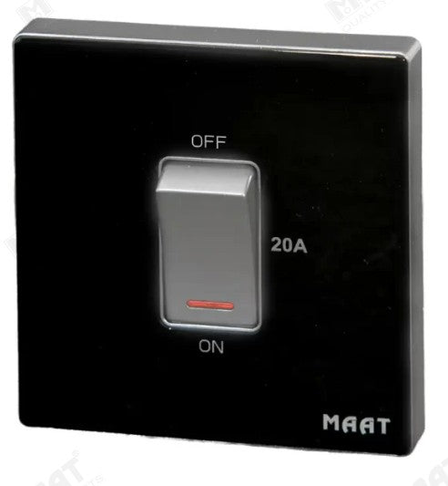 MAAT 1GANG 20A DP SWITCH GLASS BLACK