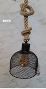 Pendant Light Black with Jute Rope