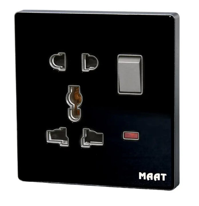MAAT GLASS BLACK SINGLE 2 & 3 PINS UNIVERSALWITH INDICATOR SWITCH SOCKET