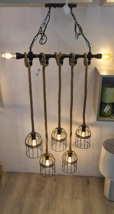 Hanging Jute Rope Light with cage